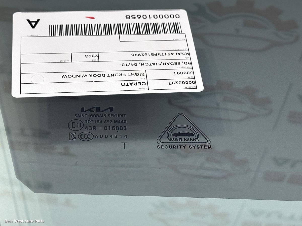 2023 KIA CERATO Right Front Door Window