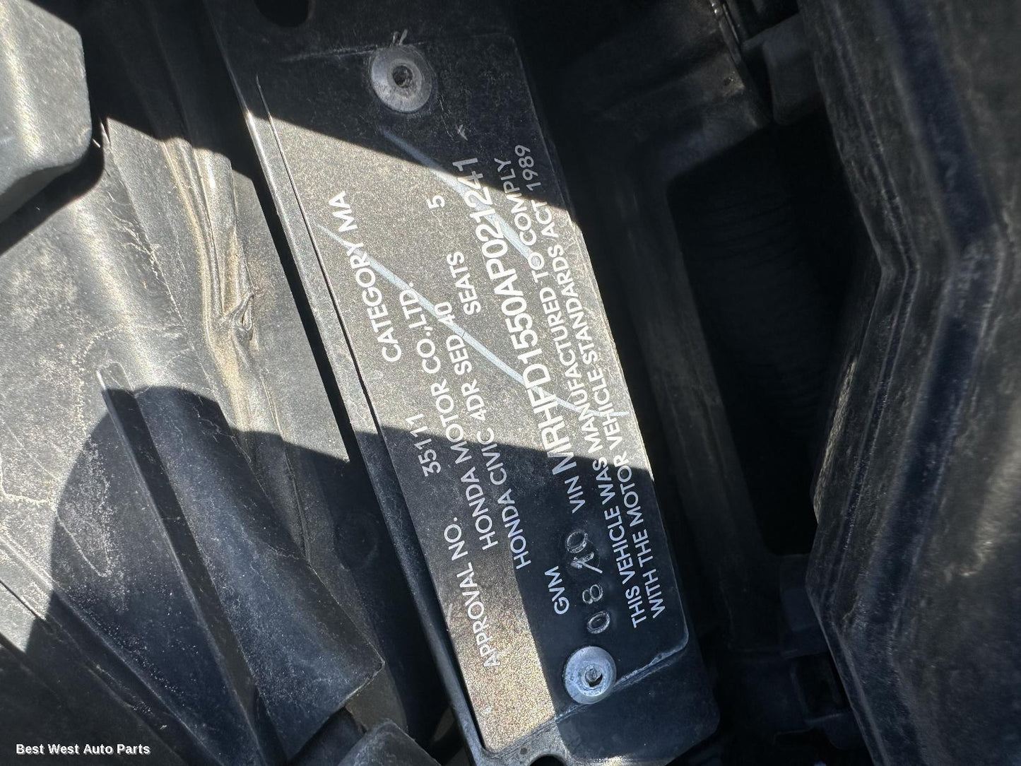 2010 HONDA CIVIC Right Front Door