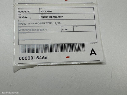 2024 NISSAN NAVARA Right Headlamp
