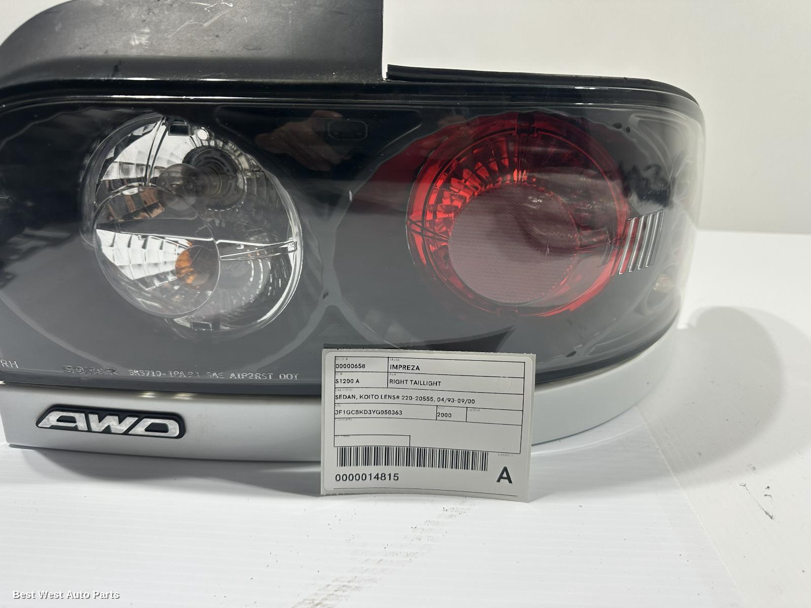 2000 SUBARU IMPREZA Right Taillight