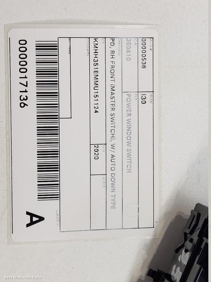 2020 HYUNDAI I30 Pwr Dr Wind Switch