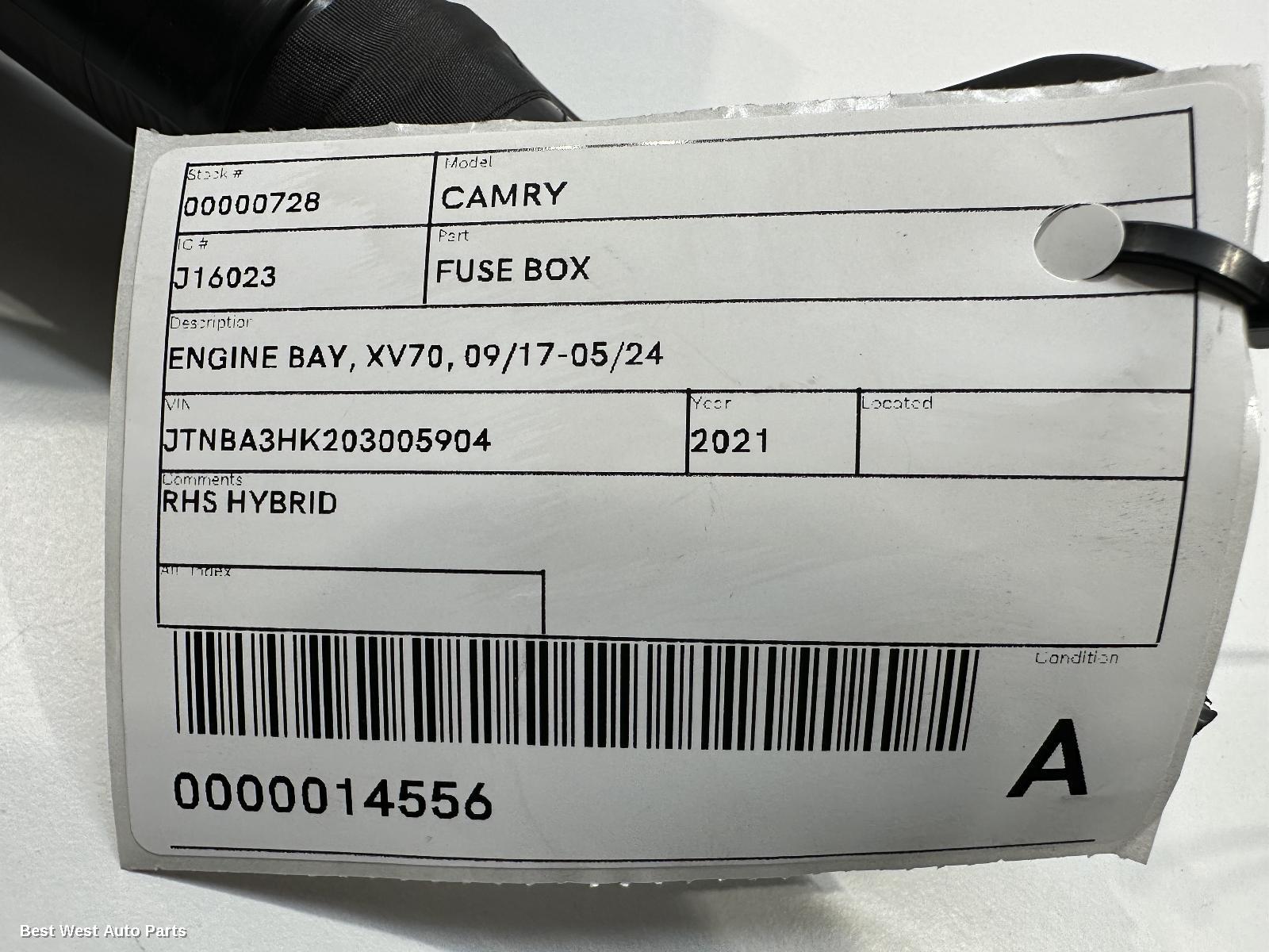 2021 TOYOTA CAMRY Fuse Box