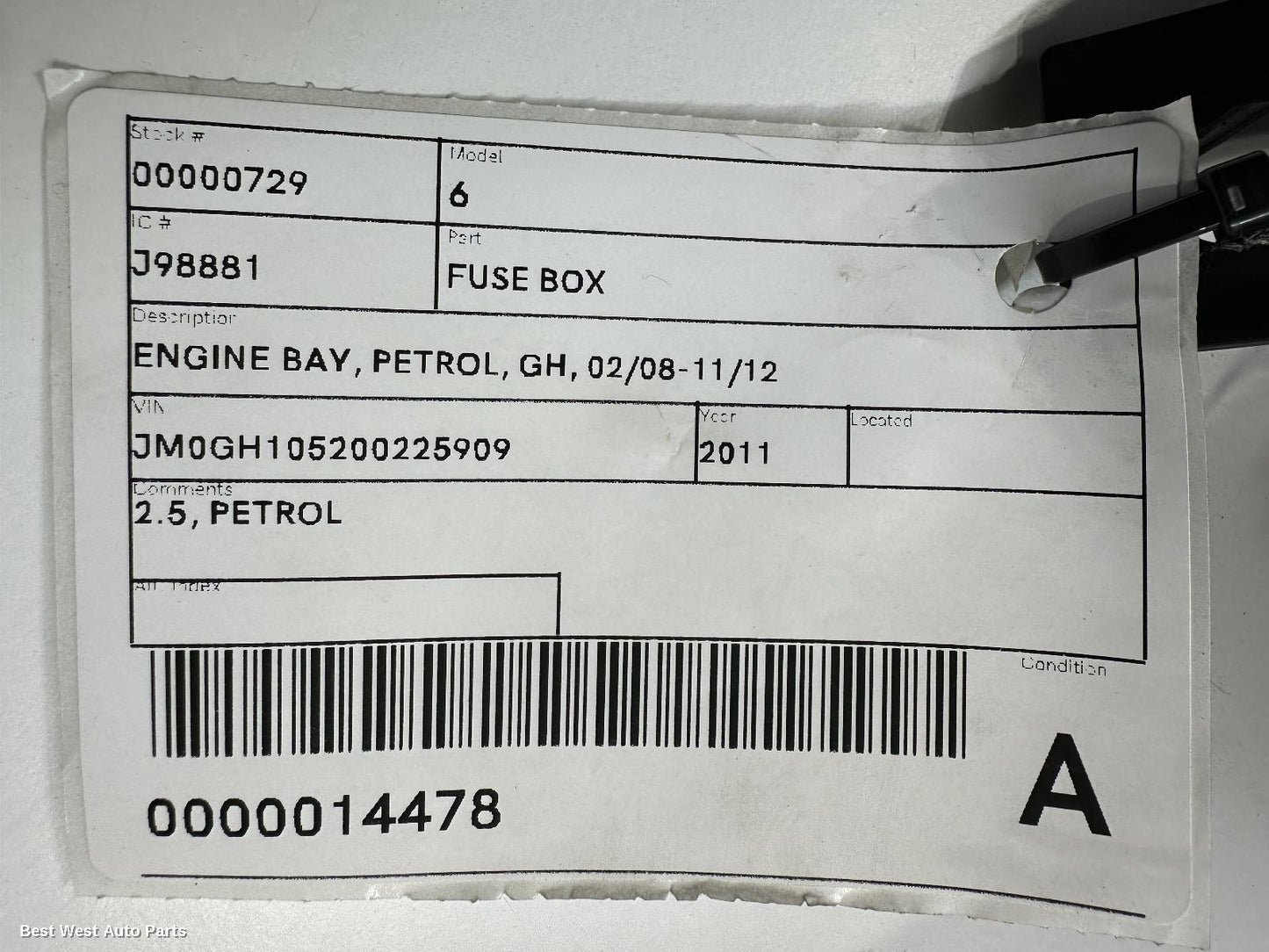 2011 MAZDA 6 Fuse Box