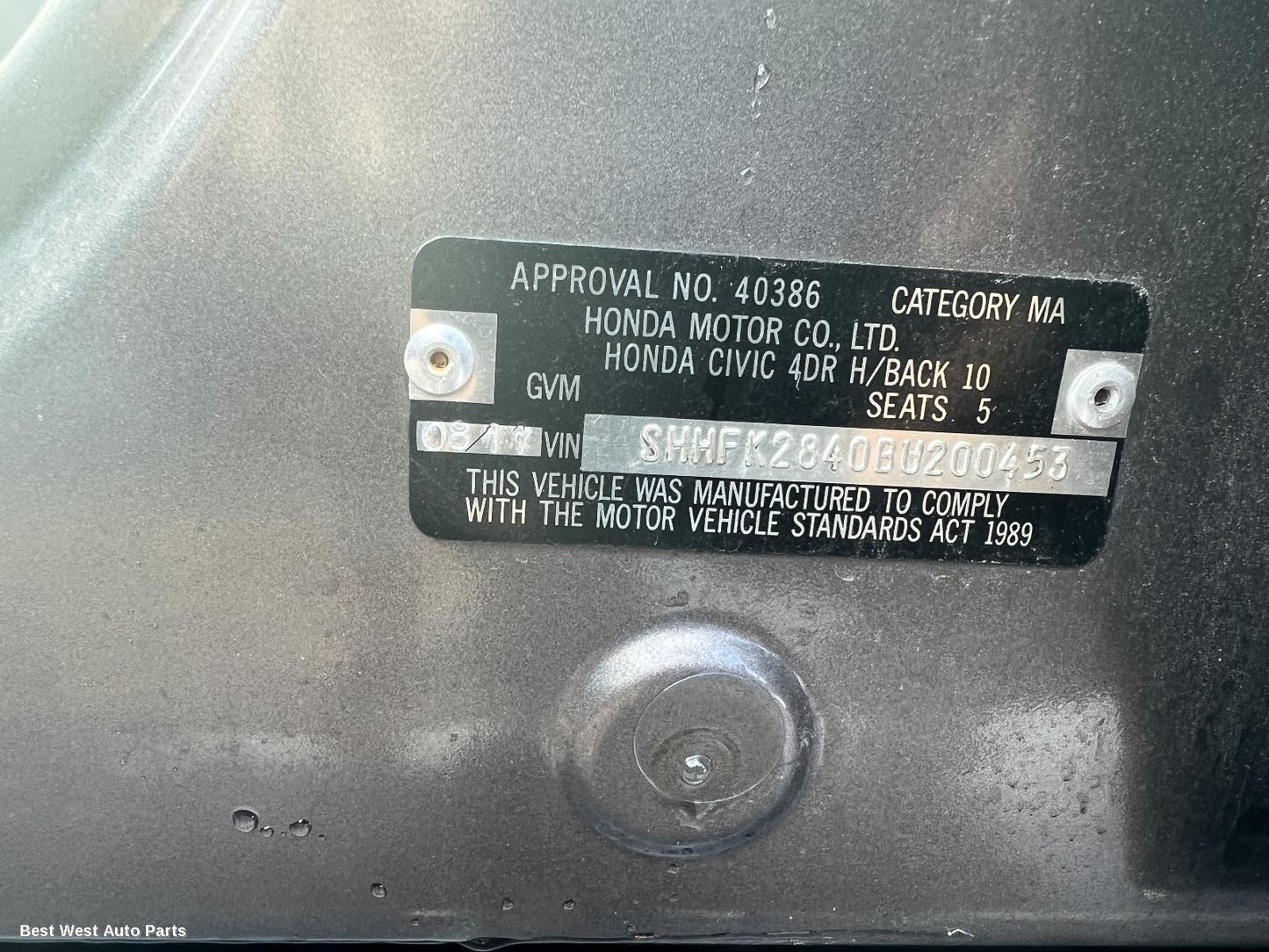 2011 HONDA CIVIC Left Front Door Window