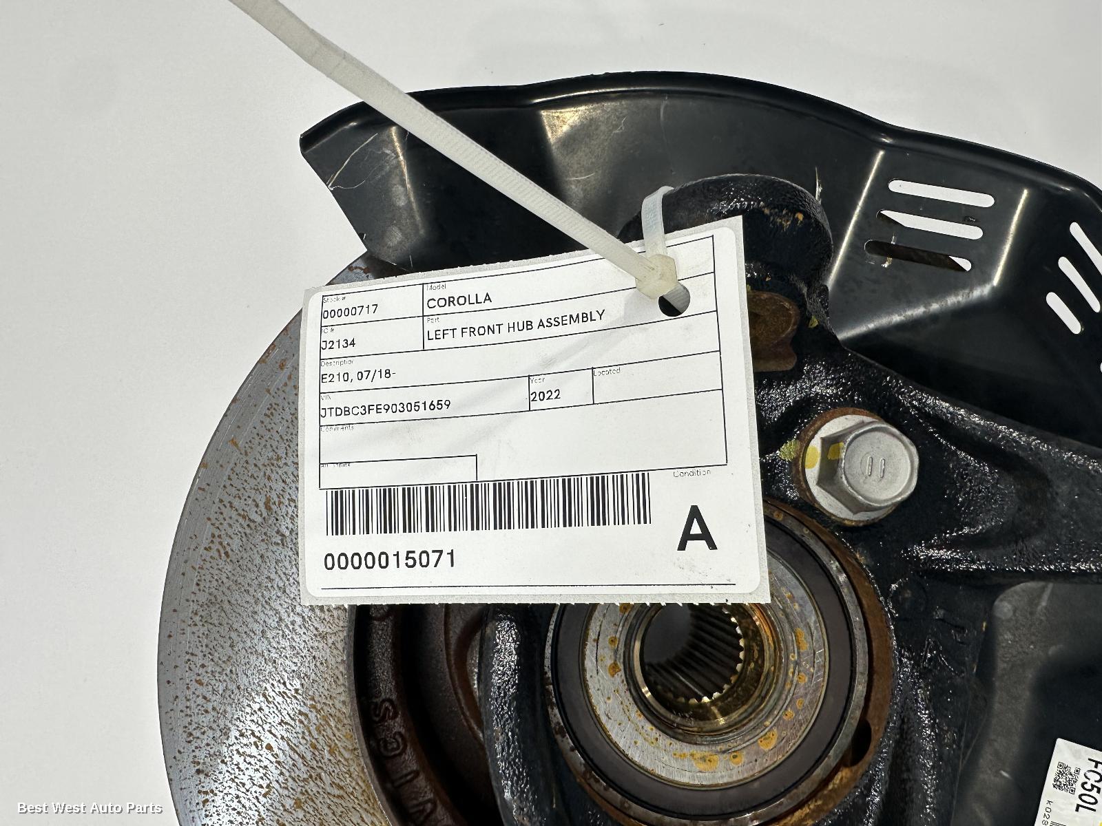 2022 TOYOTA COROLLA Left Front Hub Assembly