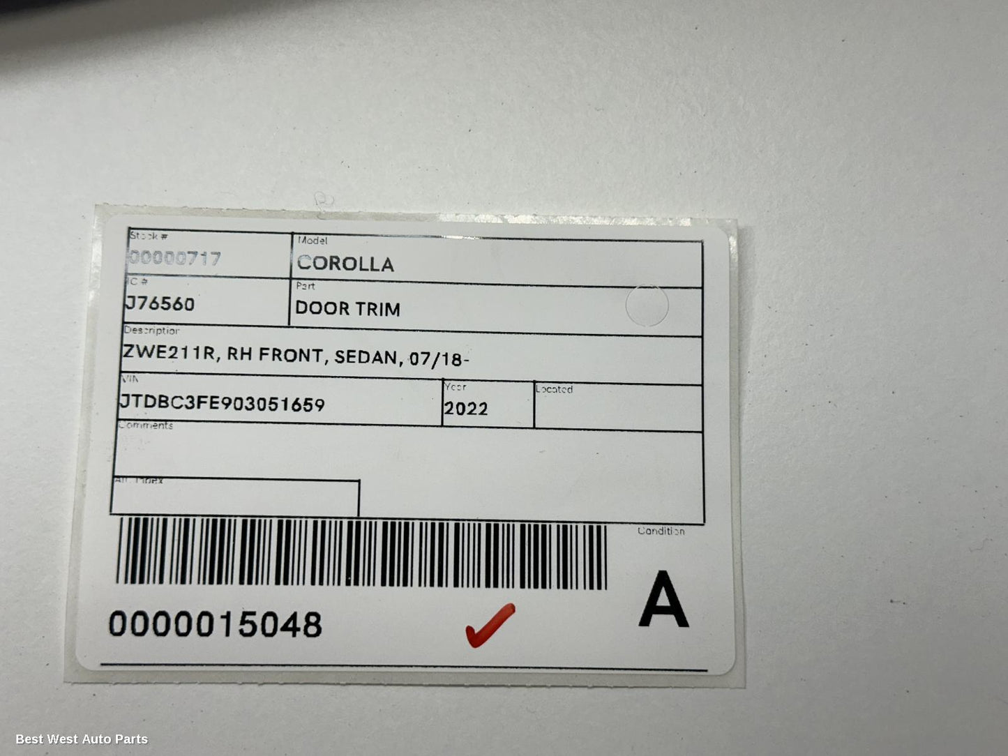 2022 TOYOTA COROLLA Door Trim