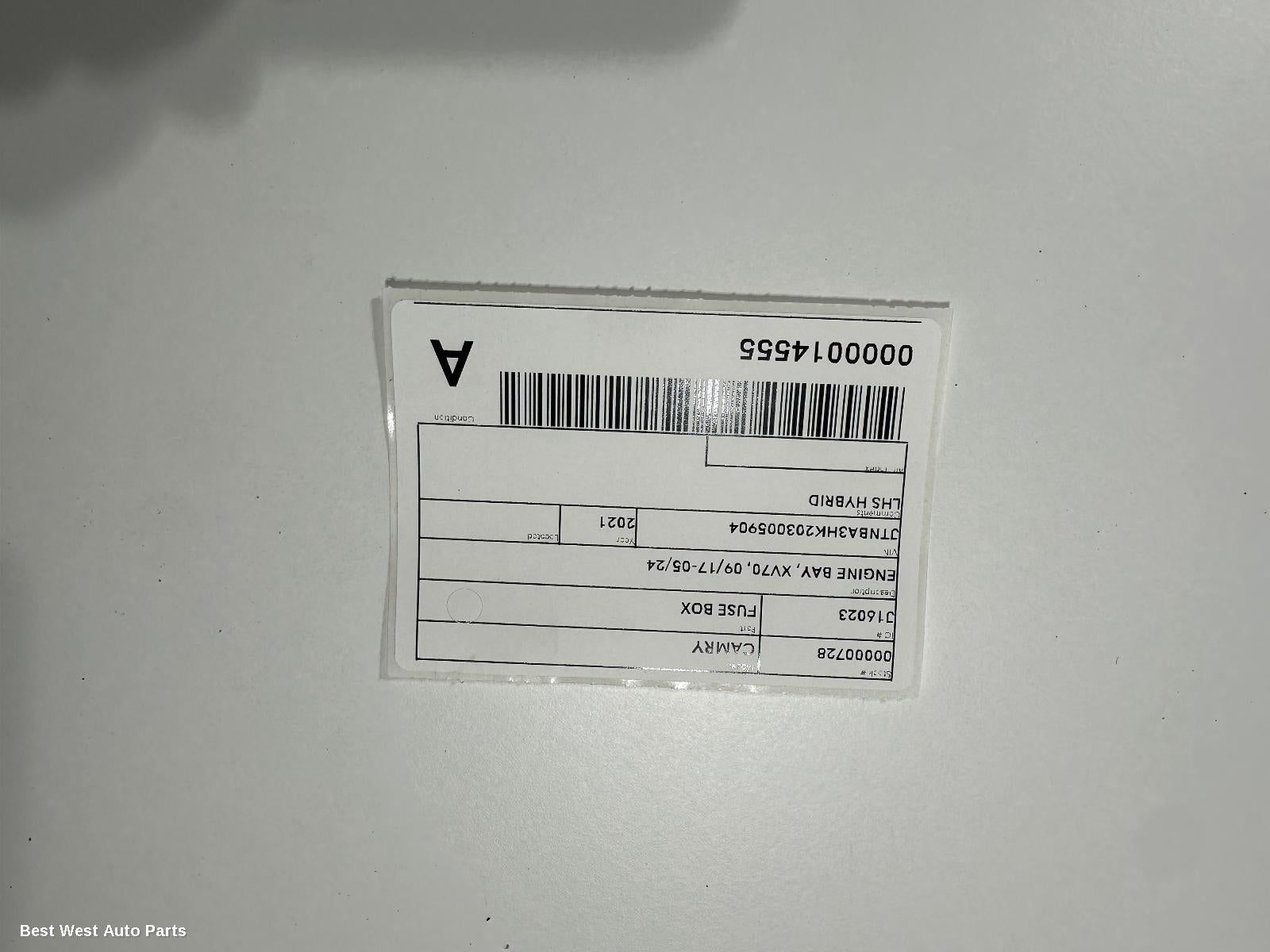 2021 TOYOTA CAMRY Fuse Box