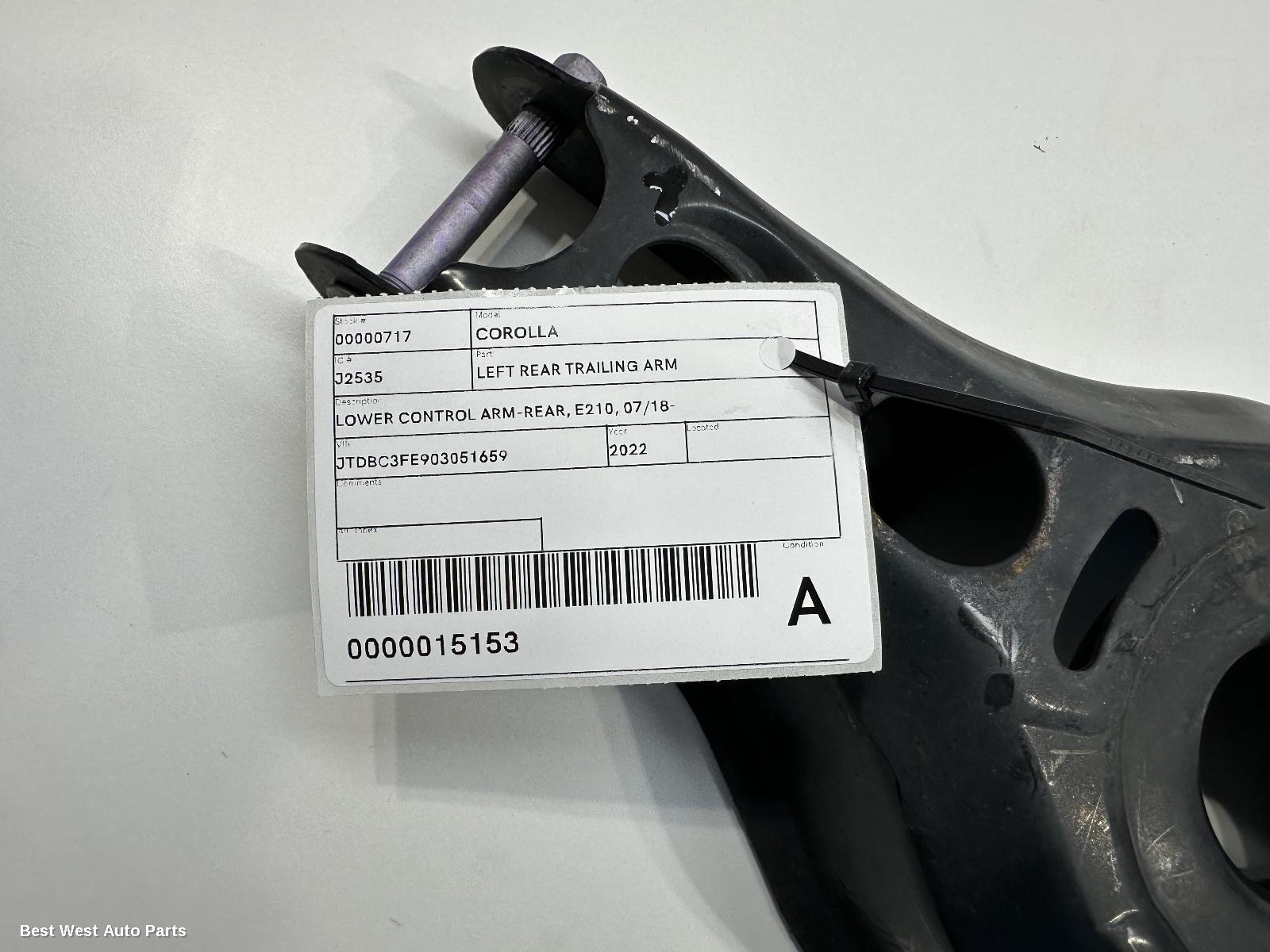 2022 TOYOTA COROLLA Left Rear Trailing Arm