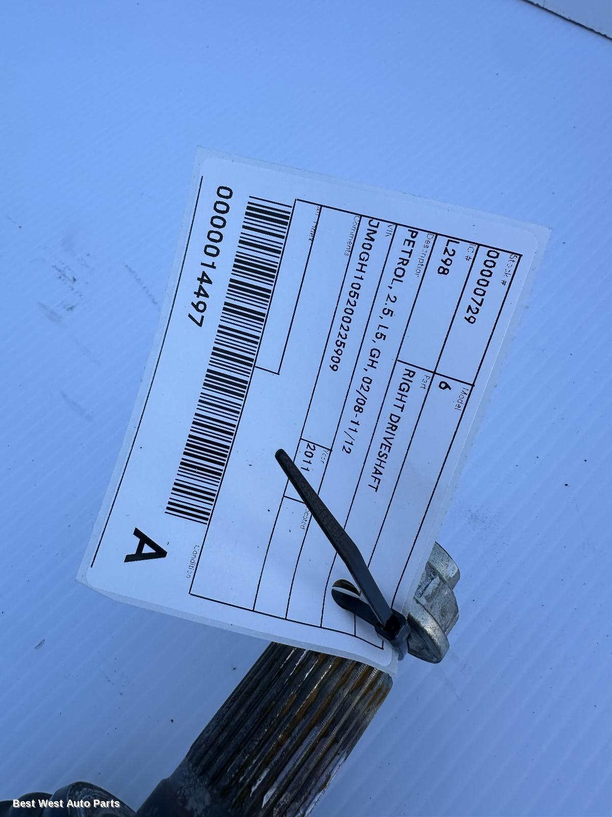 2011 MAZDA 6 Right Driveshaft