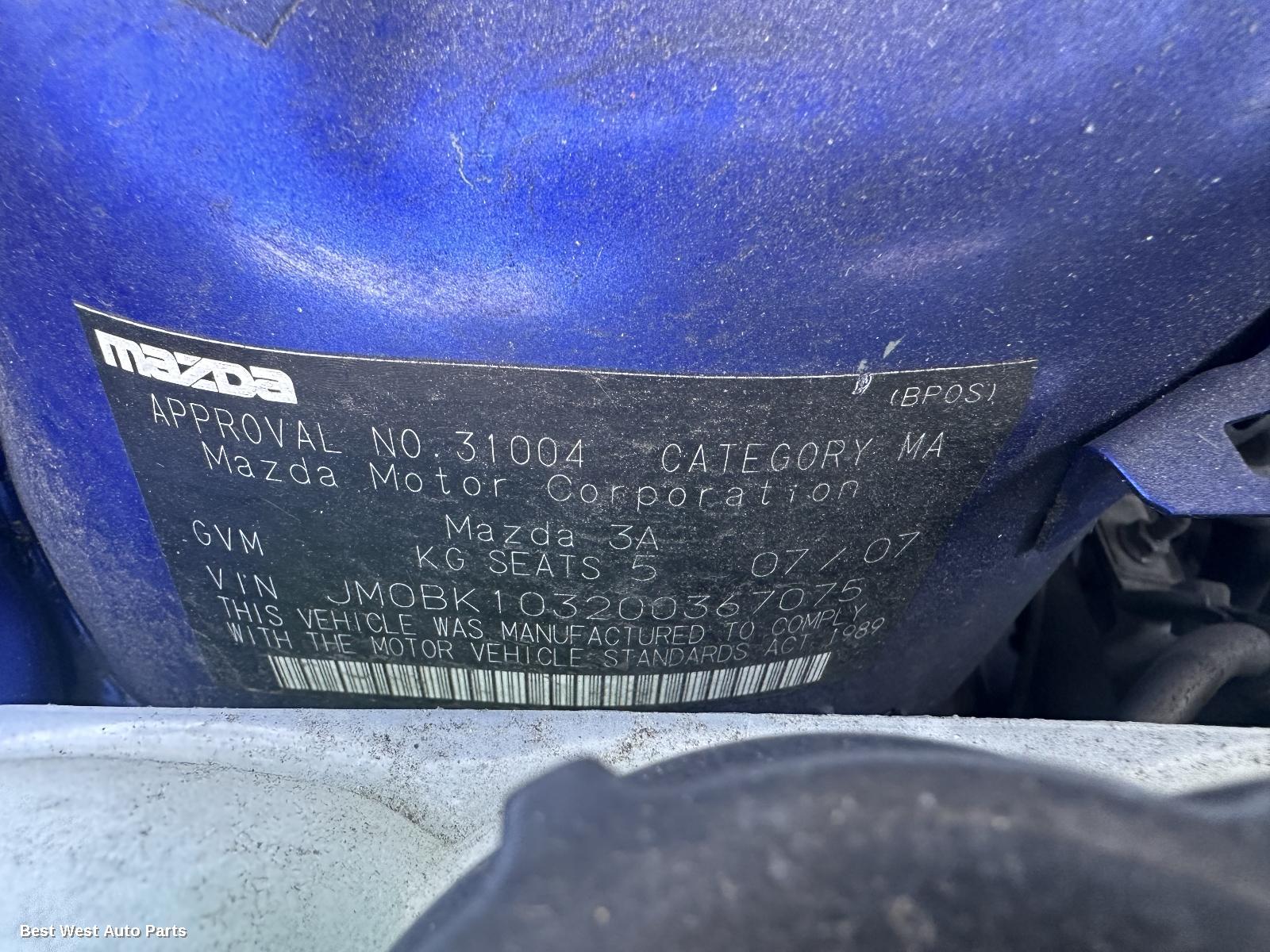 2007 MAZDA 3 Bootlid/Tailgate