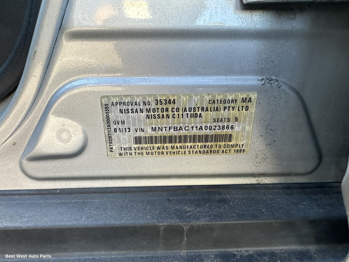 2013 NISSAN TIIDA RIGHT_REAR_DOOR_SLIDING