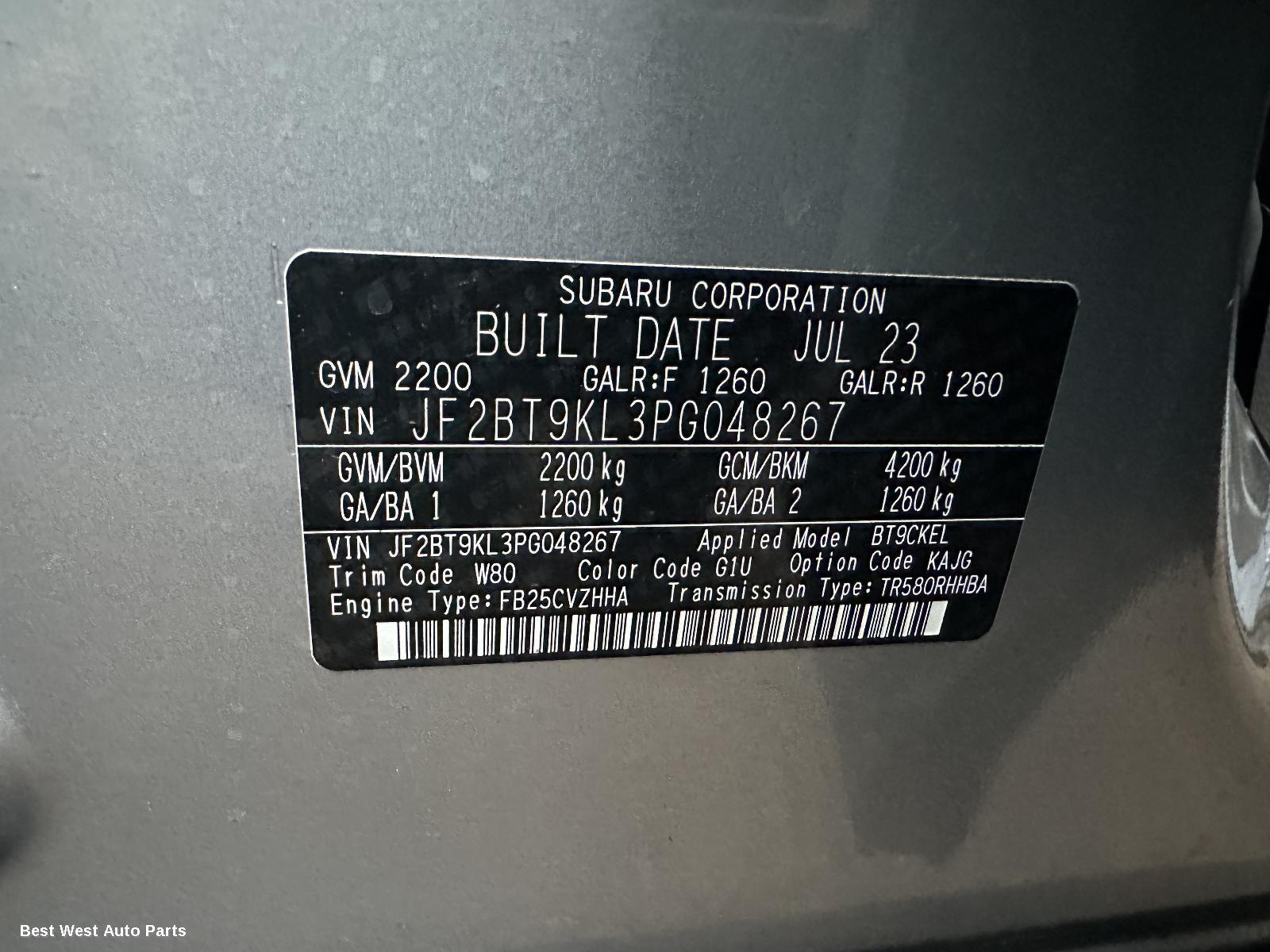 2023 SUBARU OUTBACK Sunvisor