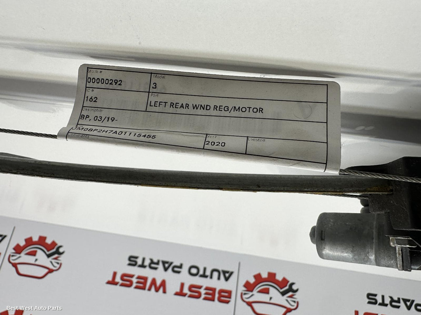 2020 MAZDA 3 Left Rear Wnd Reg/Motor