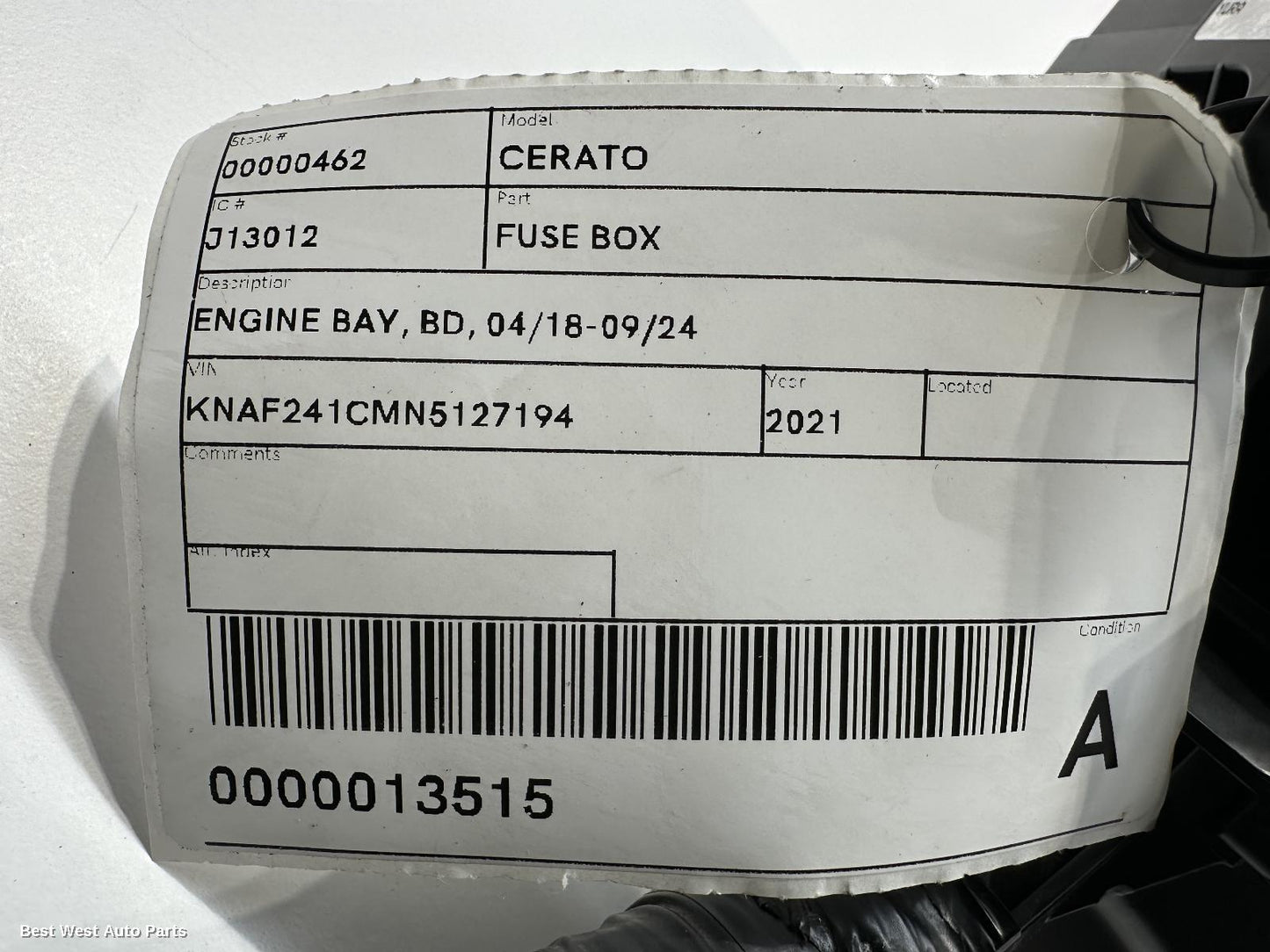 2021 KIA CERATO Fuse Box