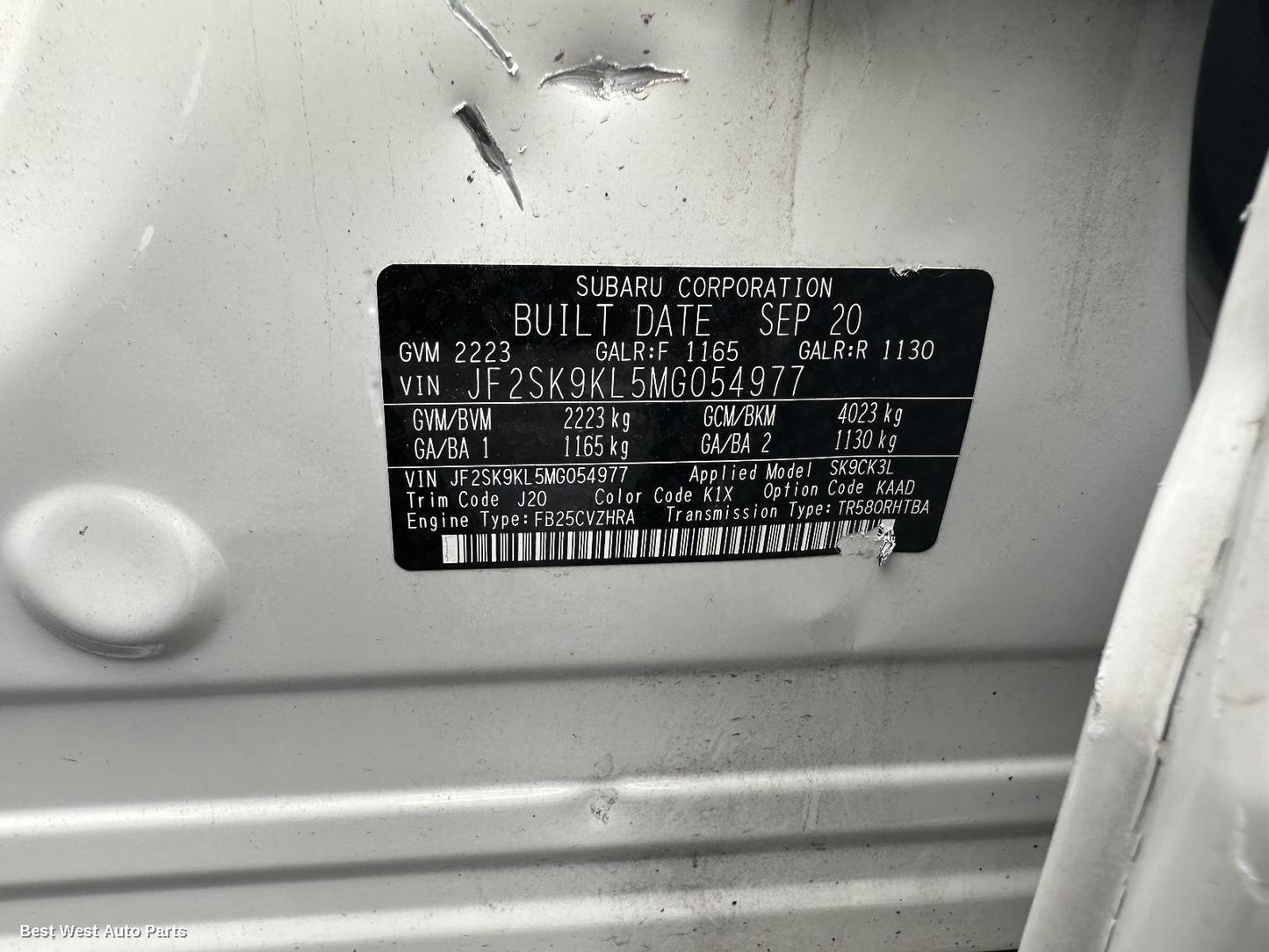 2020 SUBARU FORESTER Sunvisor