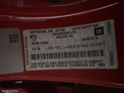 2017 HOLDEN COLORADO Sunvisor