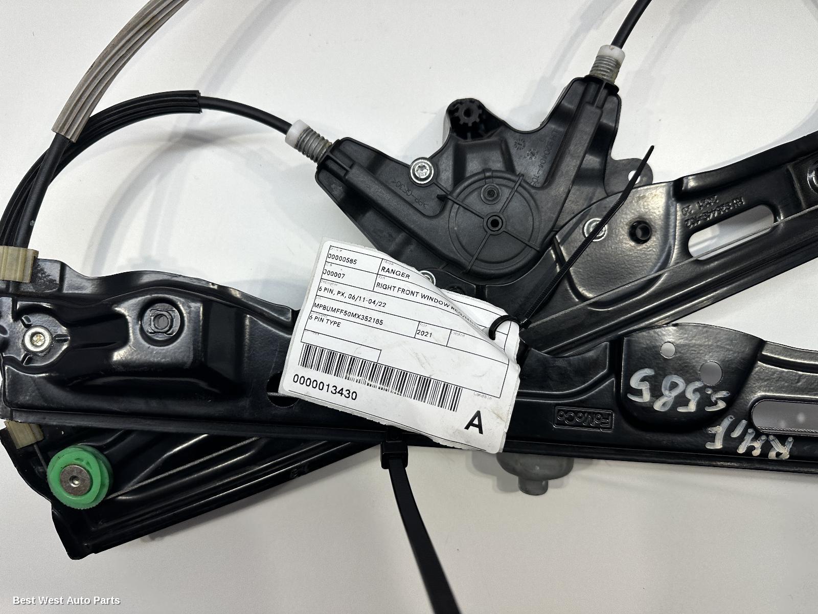 2021 FORD RANGER Right Front Window Reg/Motor