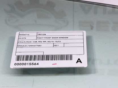 2021 MITSUBISHI TRITON Right Front Door Window