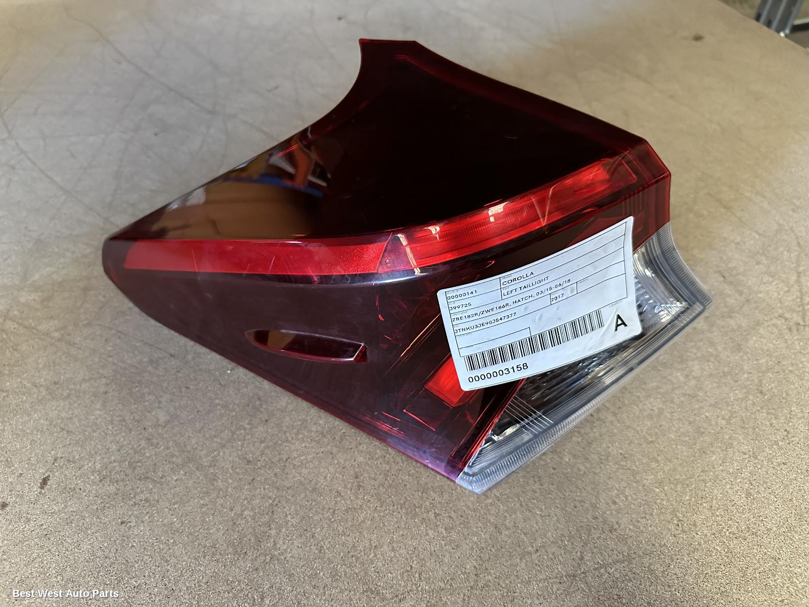 2017 TOYOTA COROLLA Left Taillight