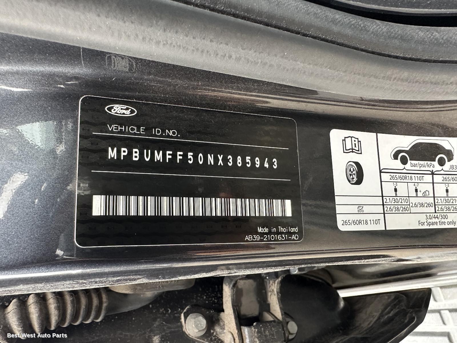 2022 FORD RANGER Sunvisor