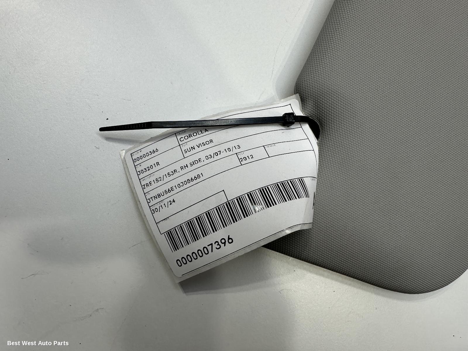 2012 TOYOTA COROLLA Sunvisor
