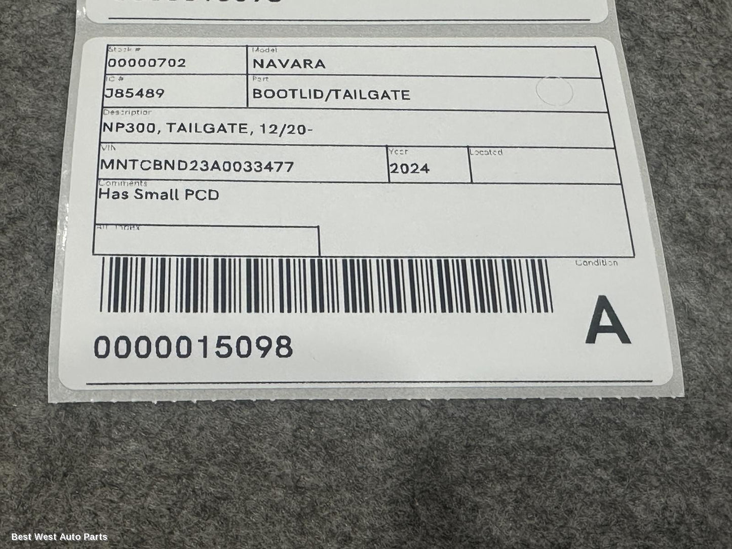 2024 NISSAN NAVARA Bootlid/Tailgate